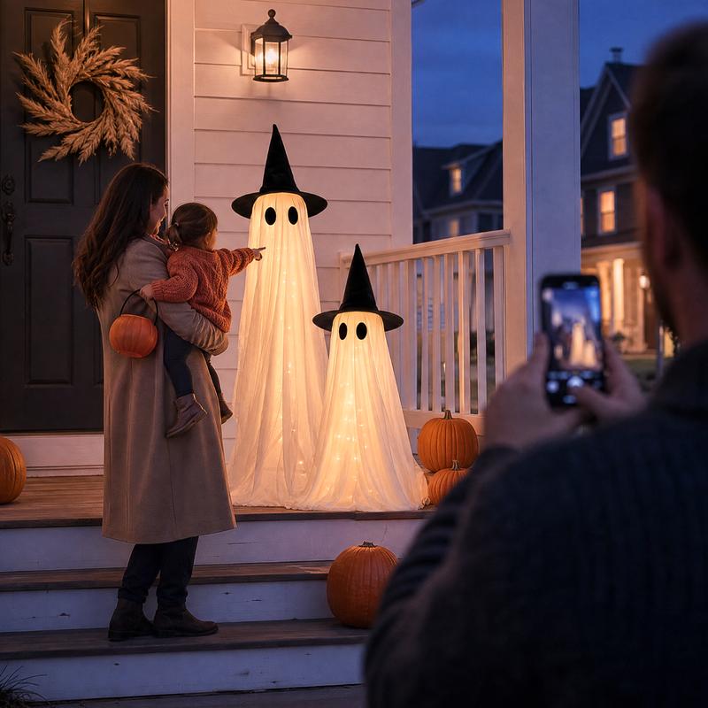Halloween Spooky Lighted Ghost Decor Set